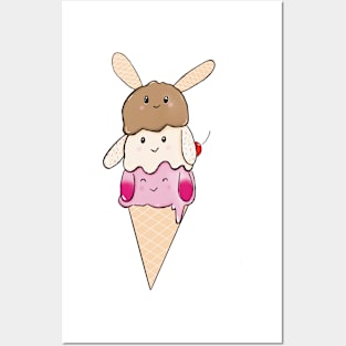 Ice cream rabbit Posters and Art